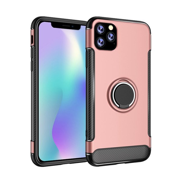 Wholesale iPhone 11 Pro Max (6.5in) 360 Rotating Ring Stand Hybrid Case with Metal Plate (Rose Gold)